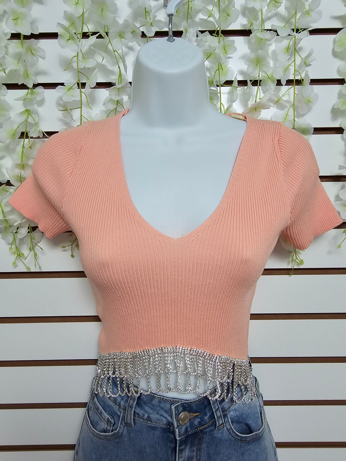 Top V Neck Shiny Blouse Cop #A