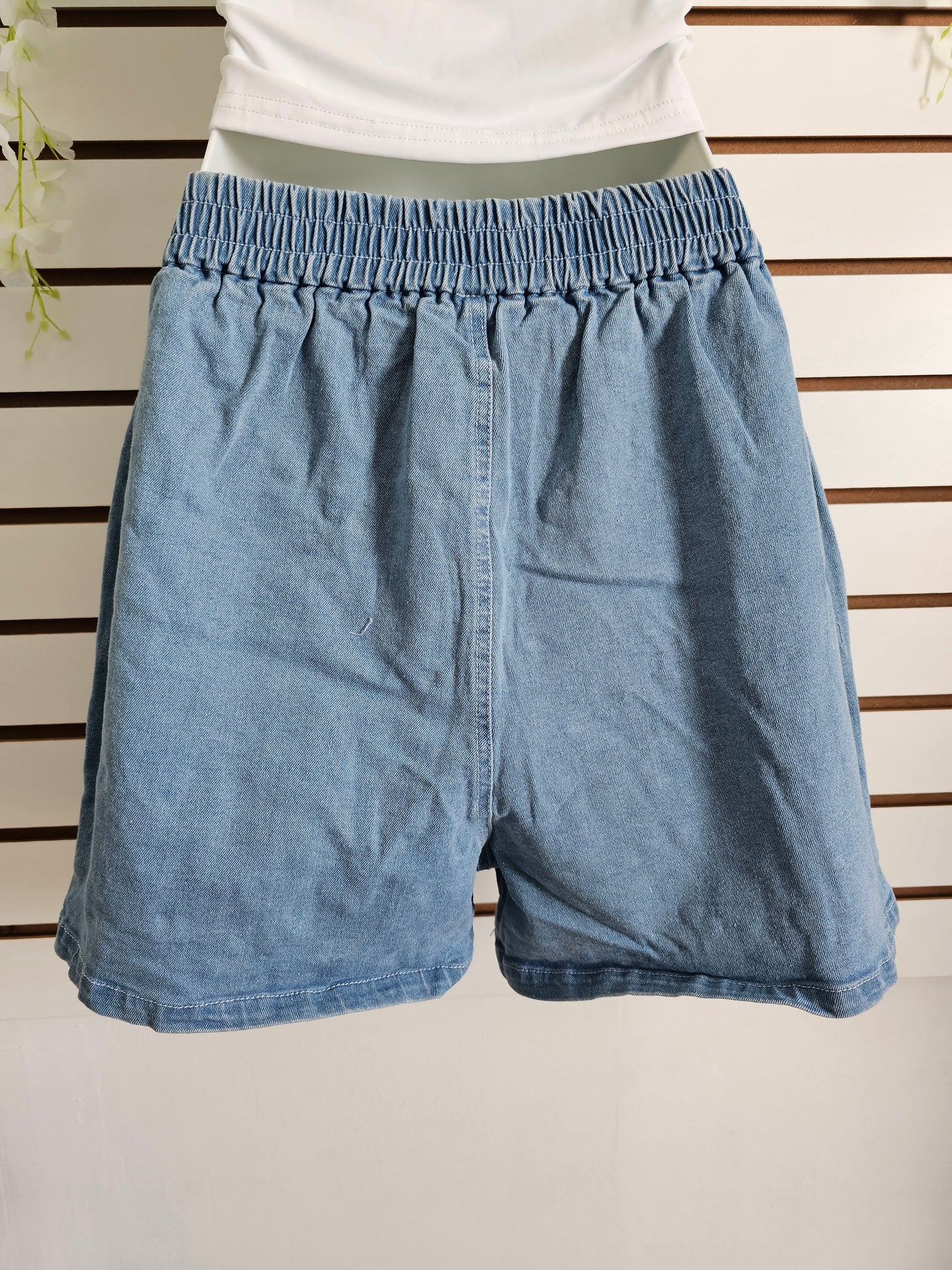 Blue Rhinestone Denim Short Stretching Set #A