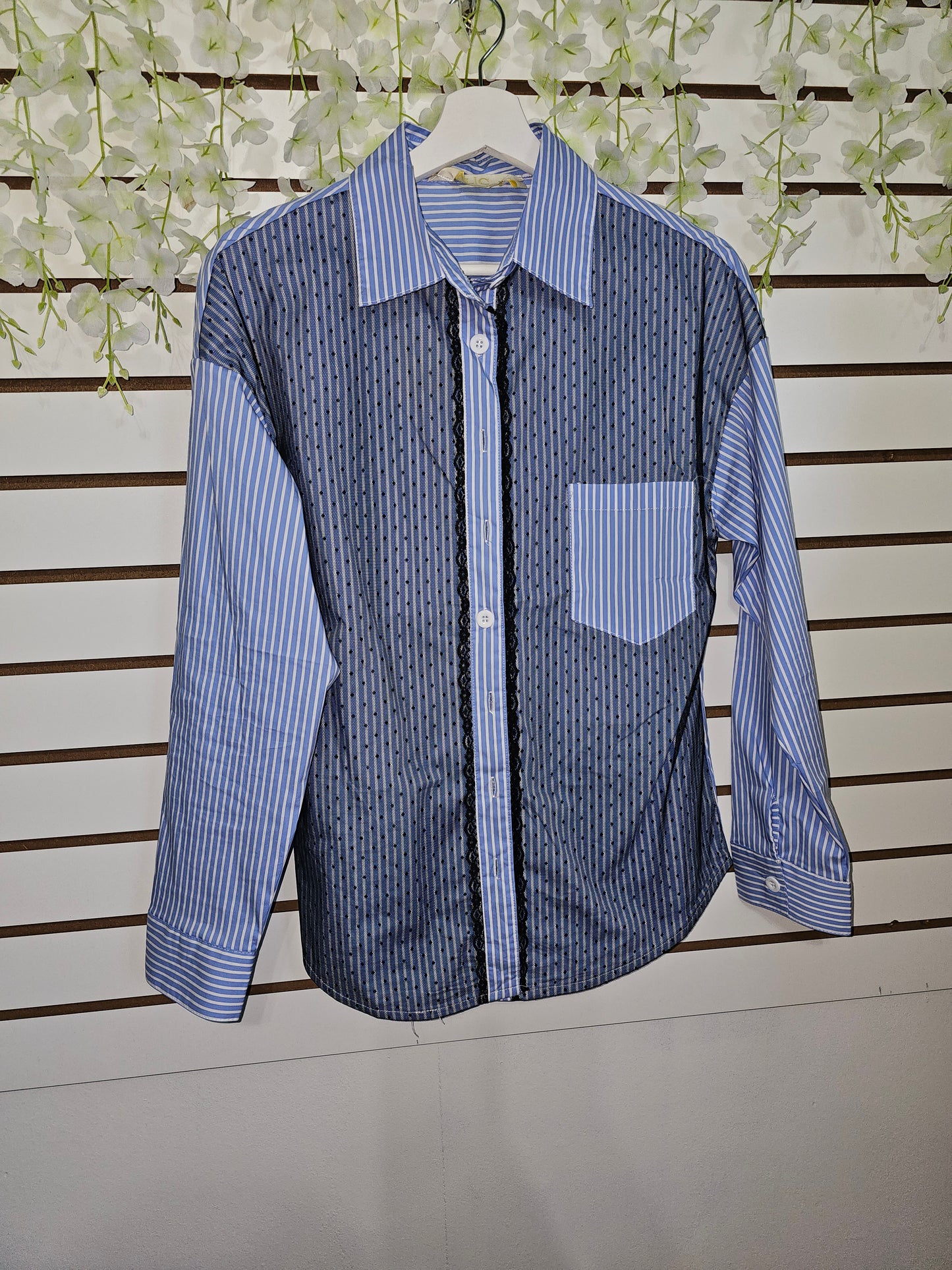 Navy Blue Loong sleeve Woman Blouse with lase #8