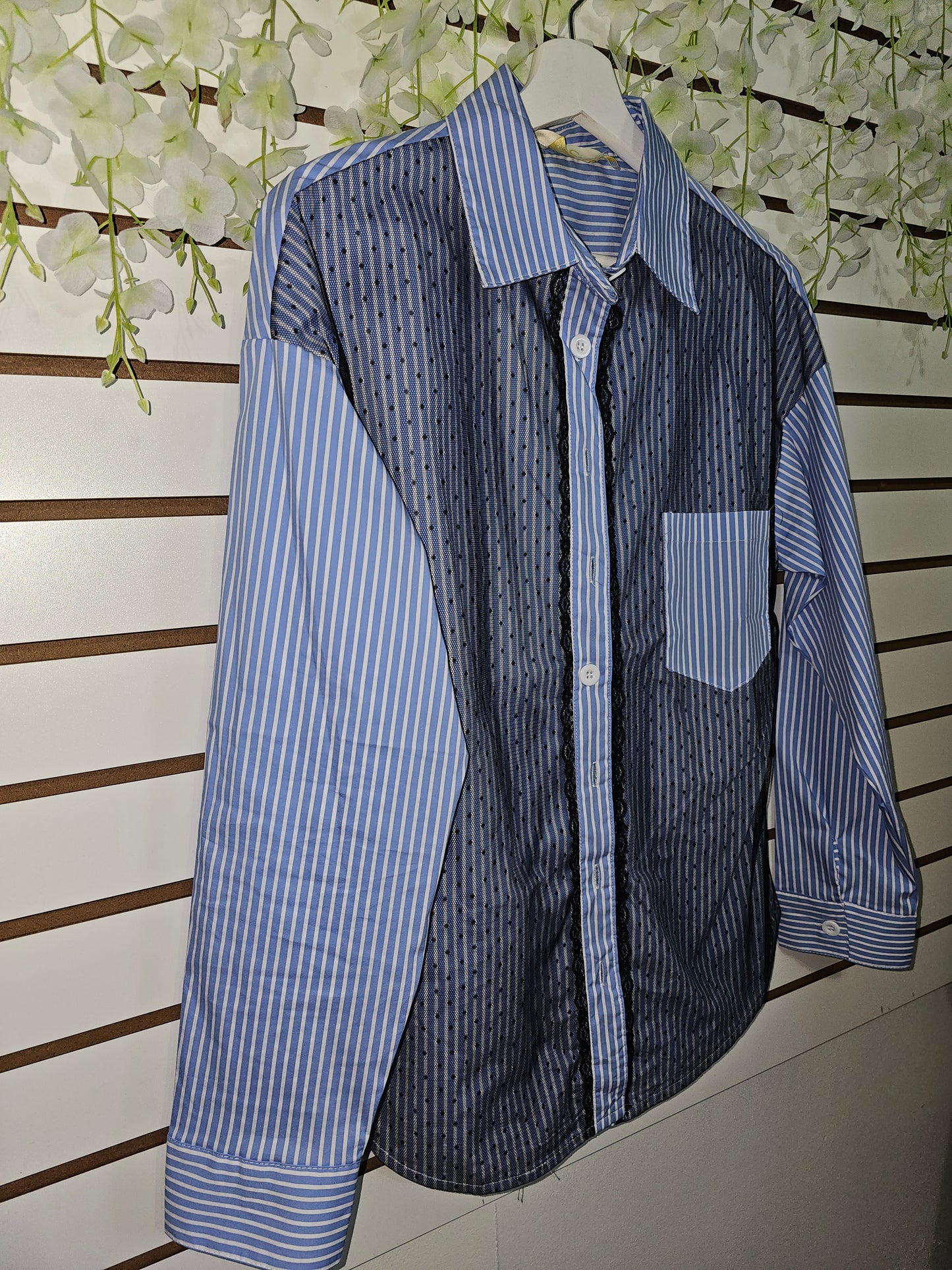 Navy Blue Loong sleeve Woman Blouse with lase #8