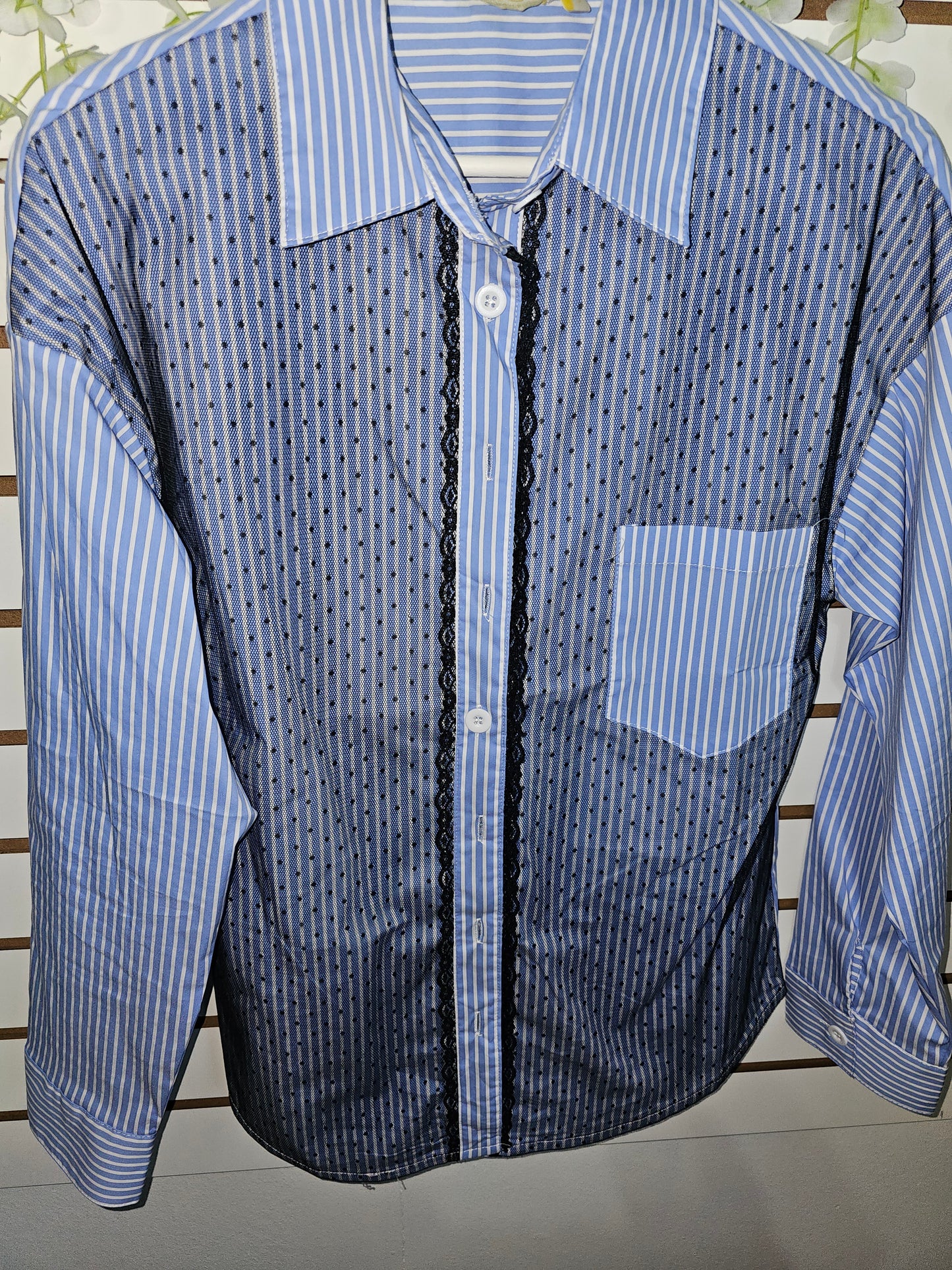 Navy Blue Loong sleeve Woman Blouse with lase #8