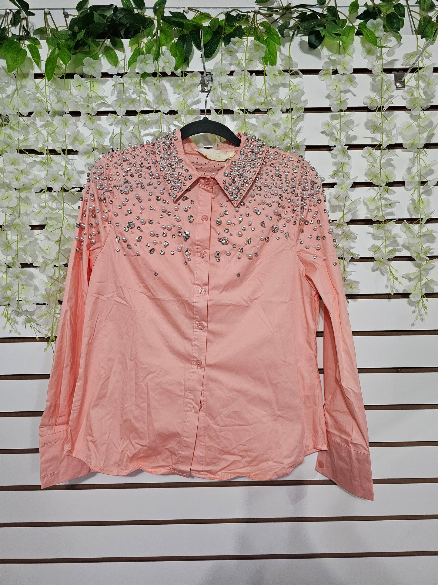 Magic Blouse Peach Rhinestone Longsleeve #A