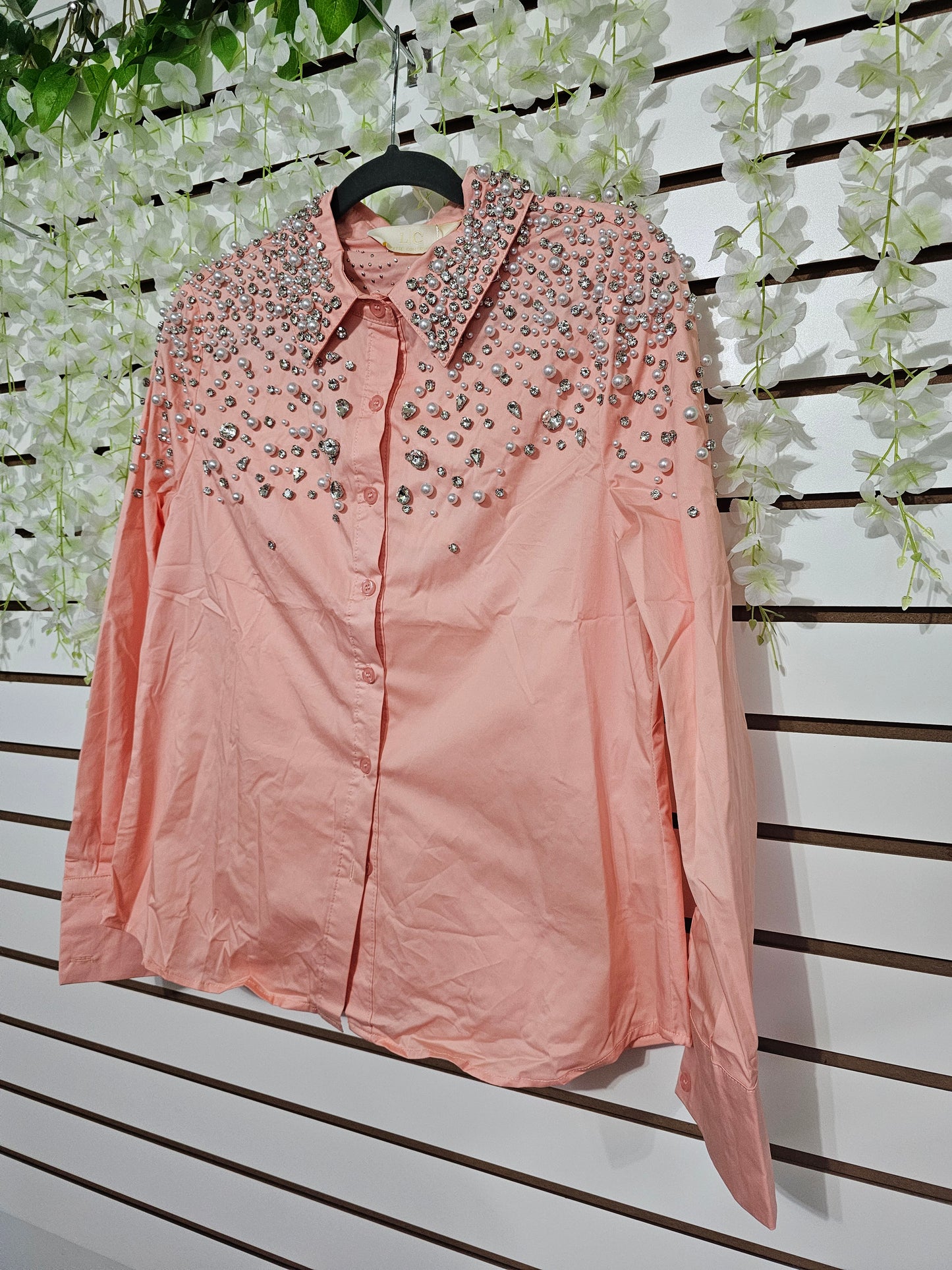 Magic Blouse Peach Rhinestone Longsleeve #A