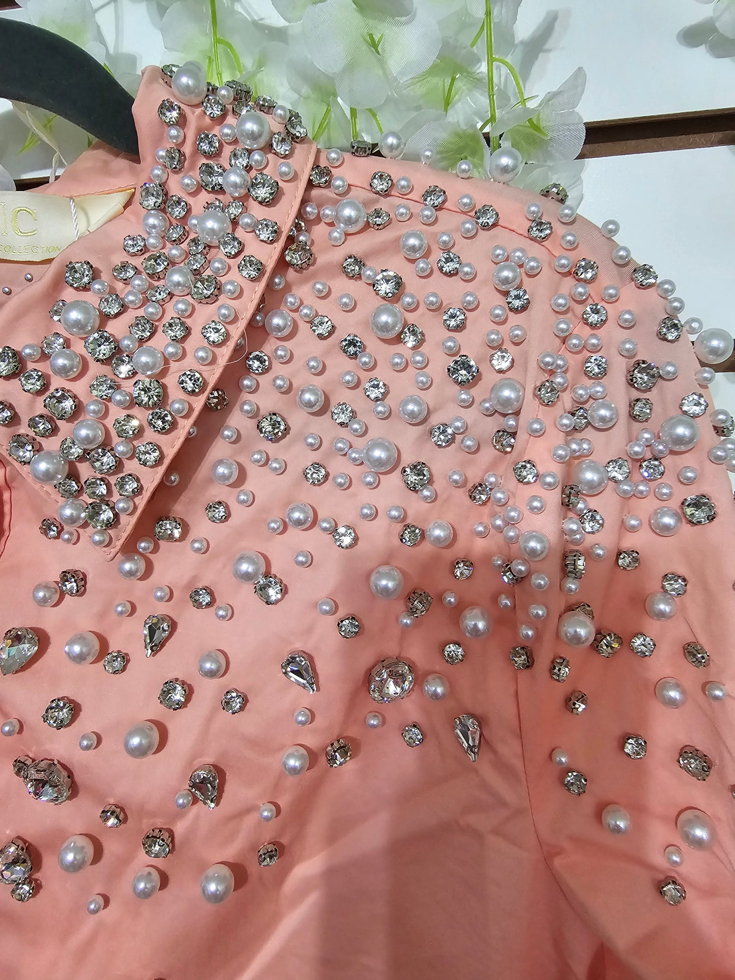Magic Blouse Peach Rhinestone Longsleeve #A