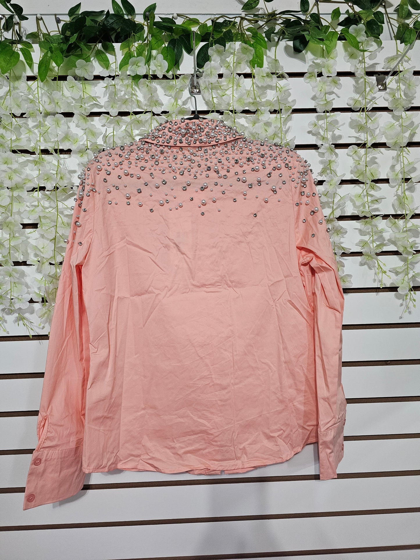 Magic Blouse Peach Rhinestone Longsleeve #A