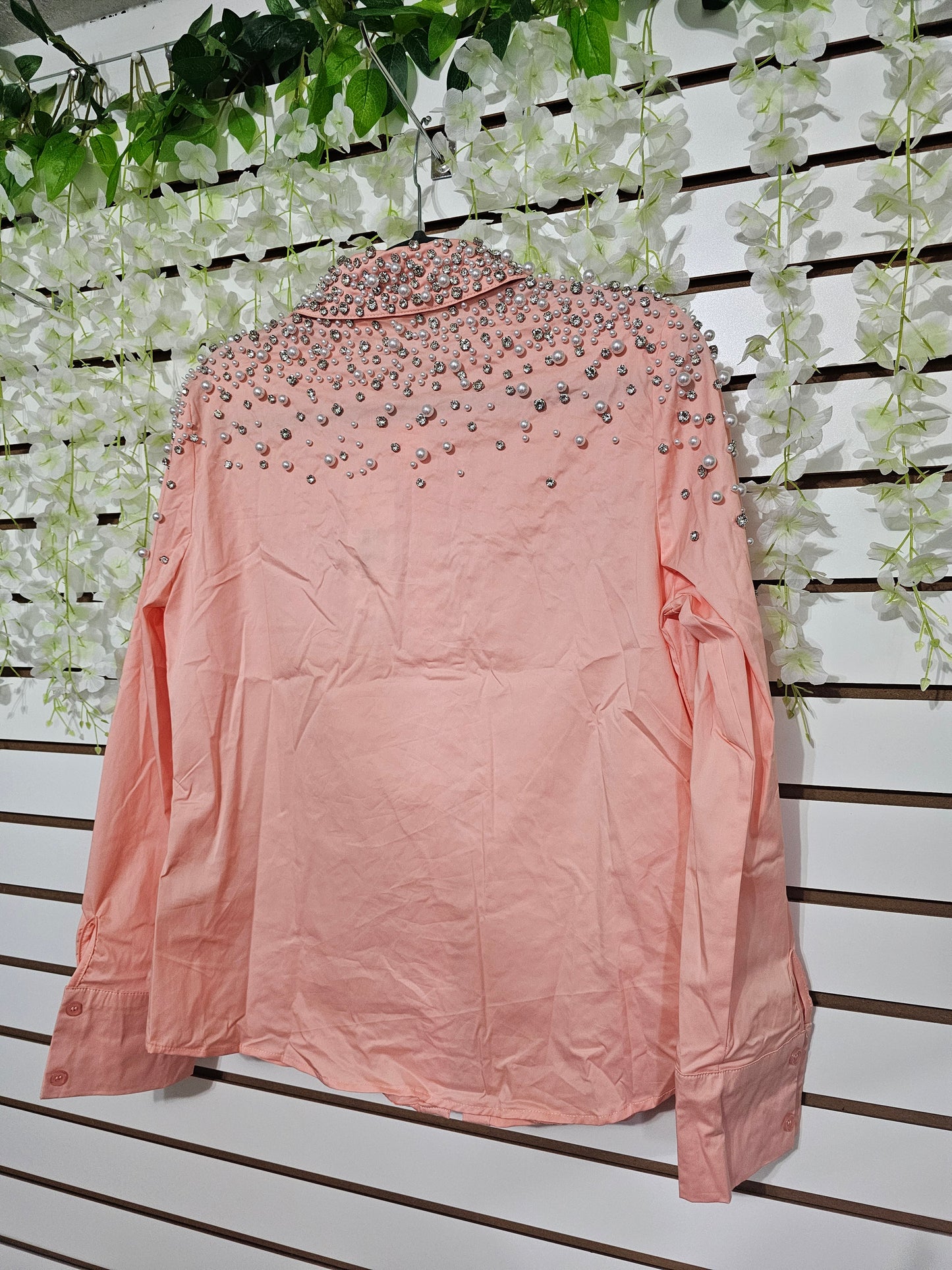 Magic Blouse Peach Rhinestone Longsleeve #A
