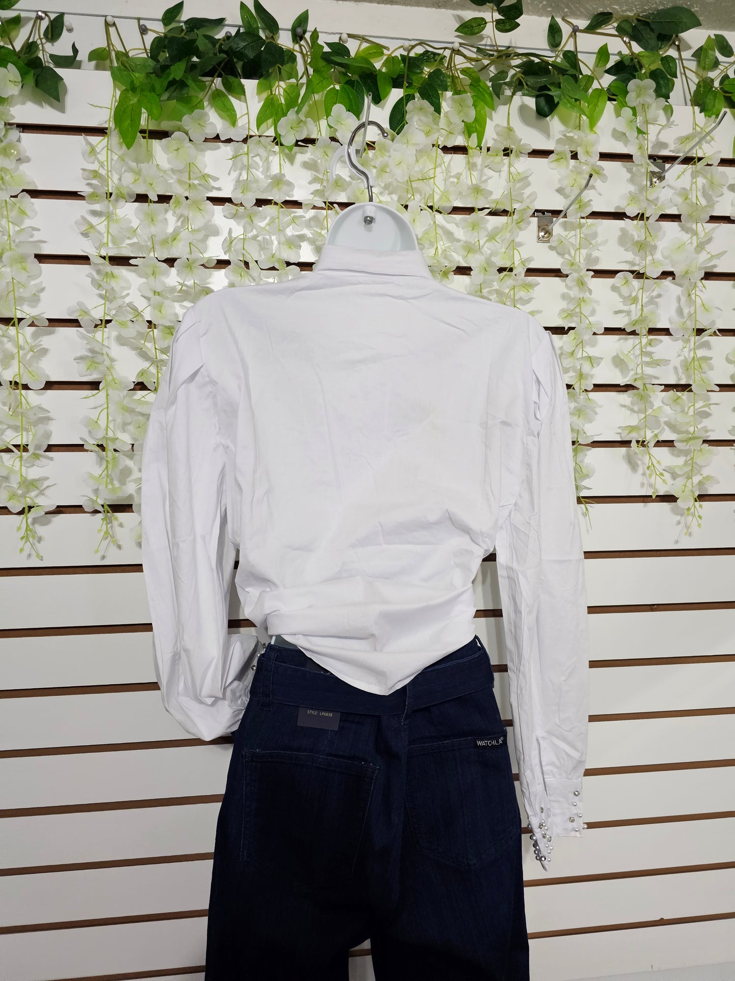 Snow Long-sleeved white Blouse rhinestone #A