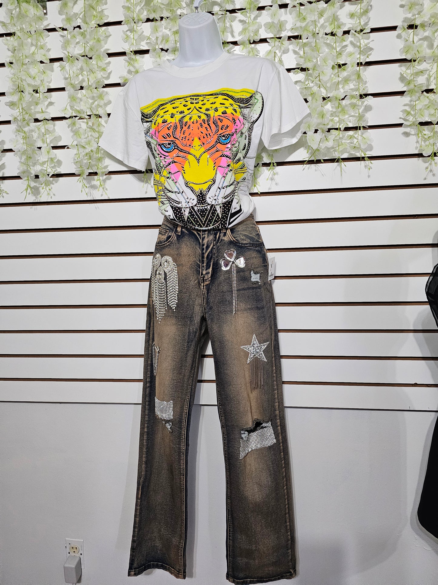 T-shirt Rhinestone tiger #C