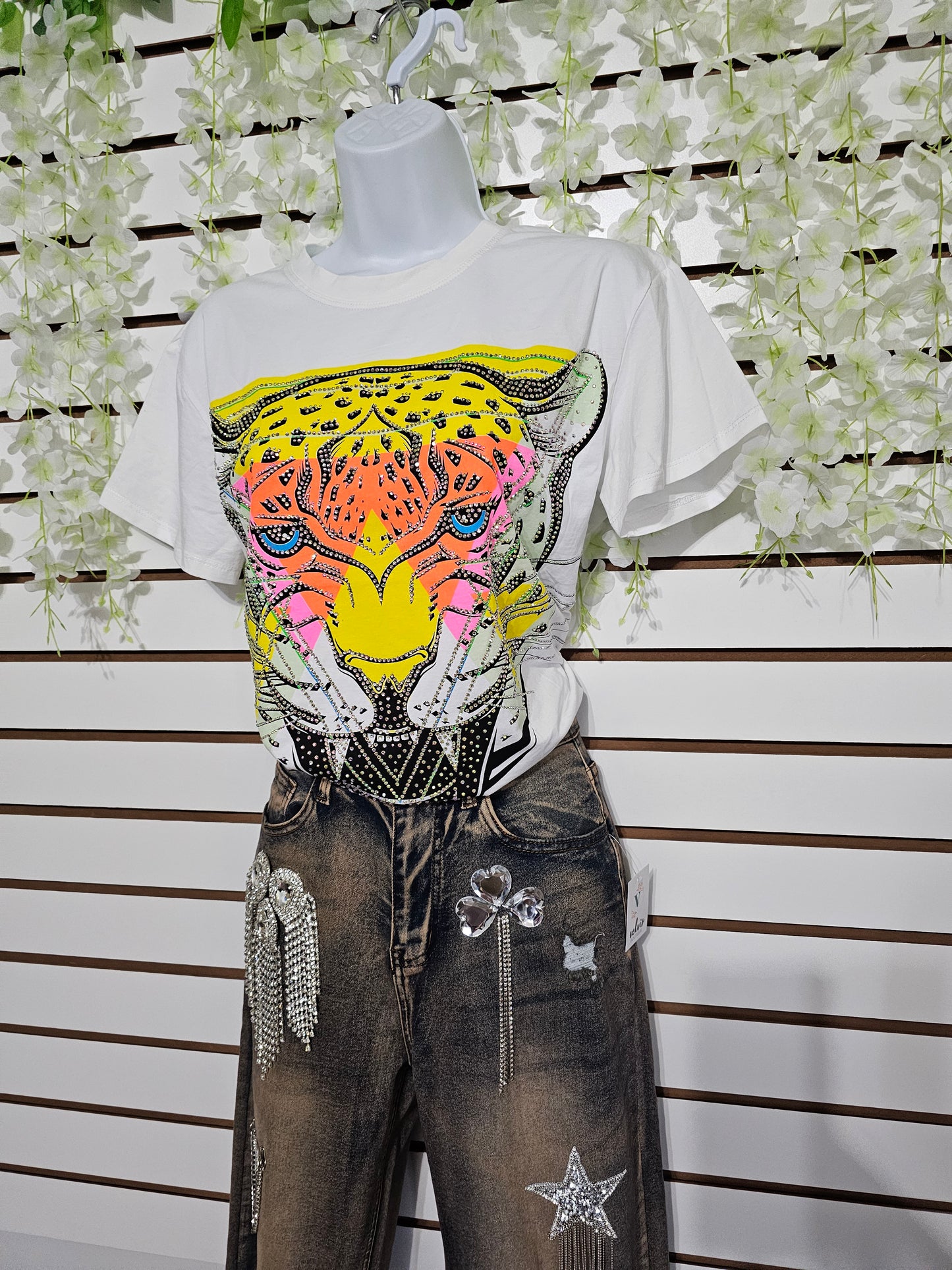 T-shirt Rhinestone tiger #C