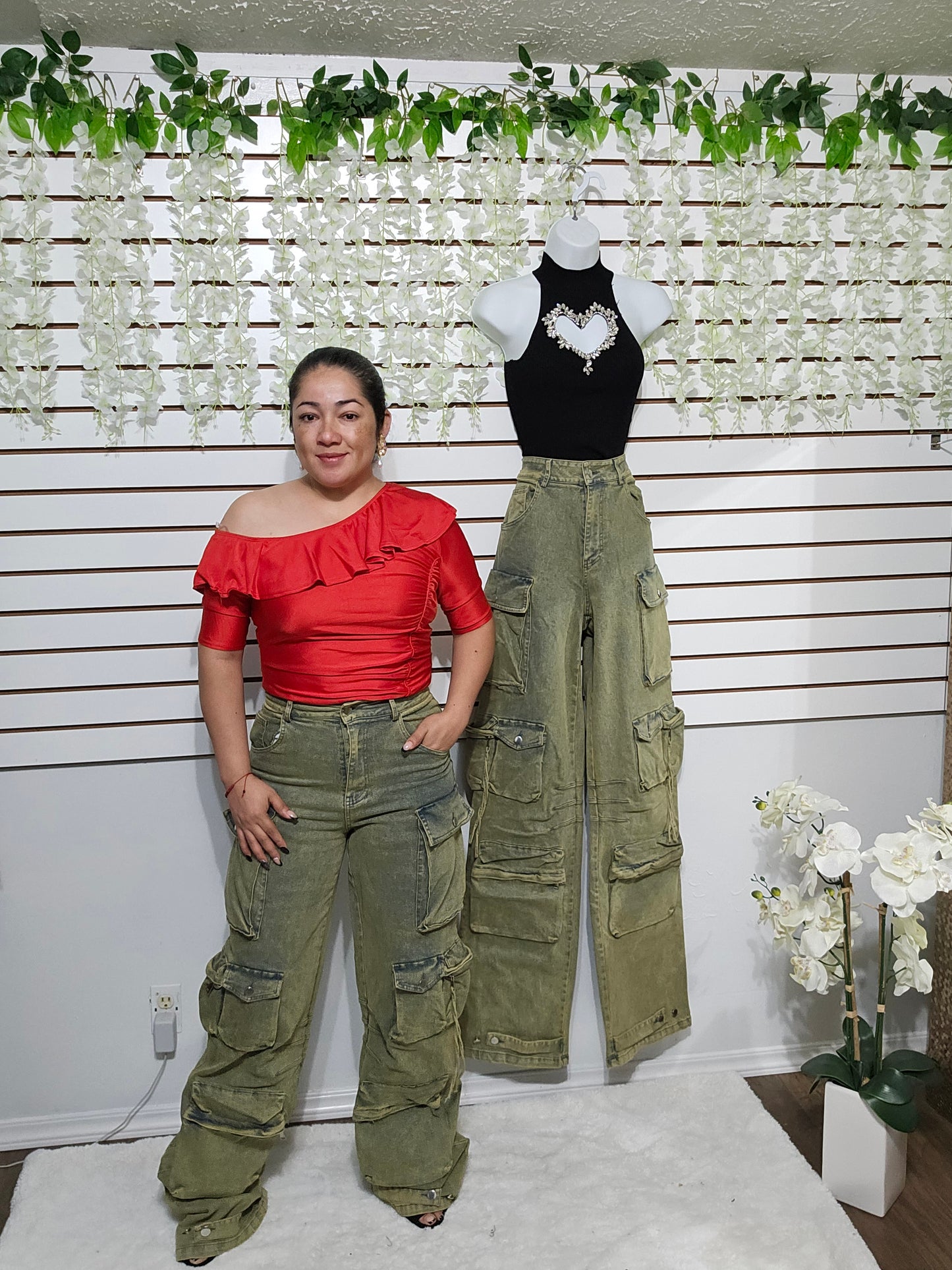 Karlotta Cargo Olivo Green Denim Jeans #18
