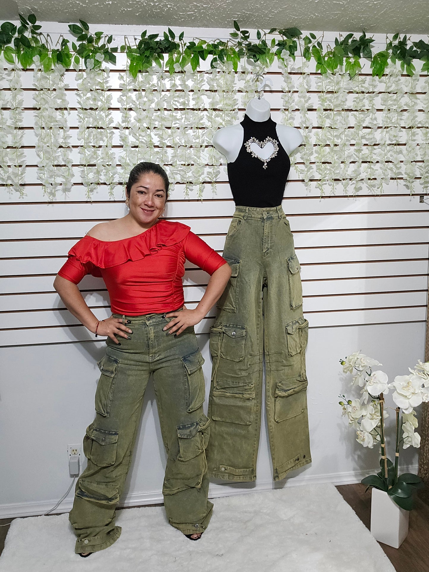 Karlotta Cargo Olivo Green Denim Jeans #18