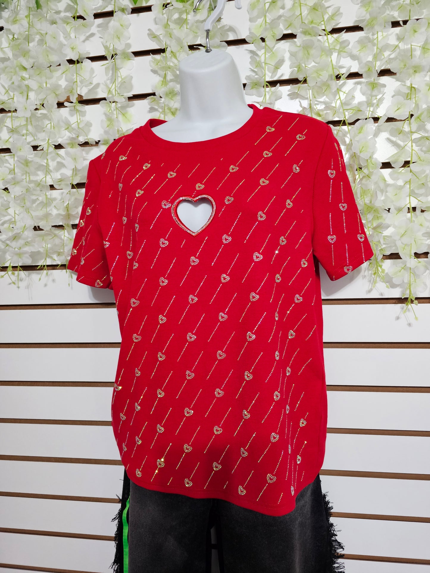 Red top Plus size rhinestone heart detail #A