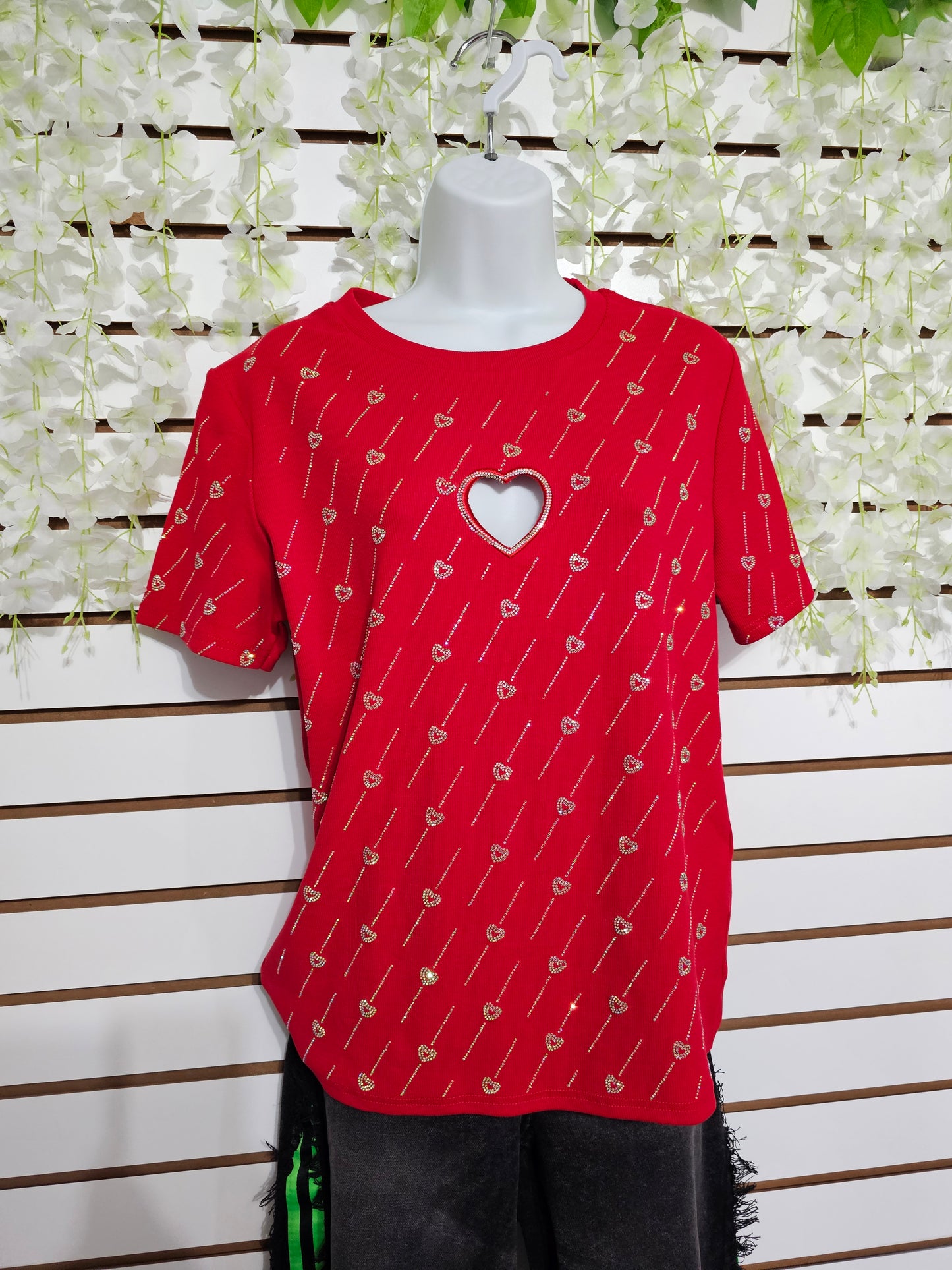 Red top Plus size rhinestone heart detail #A