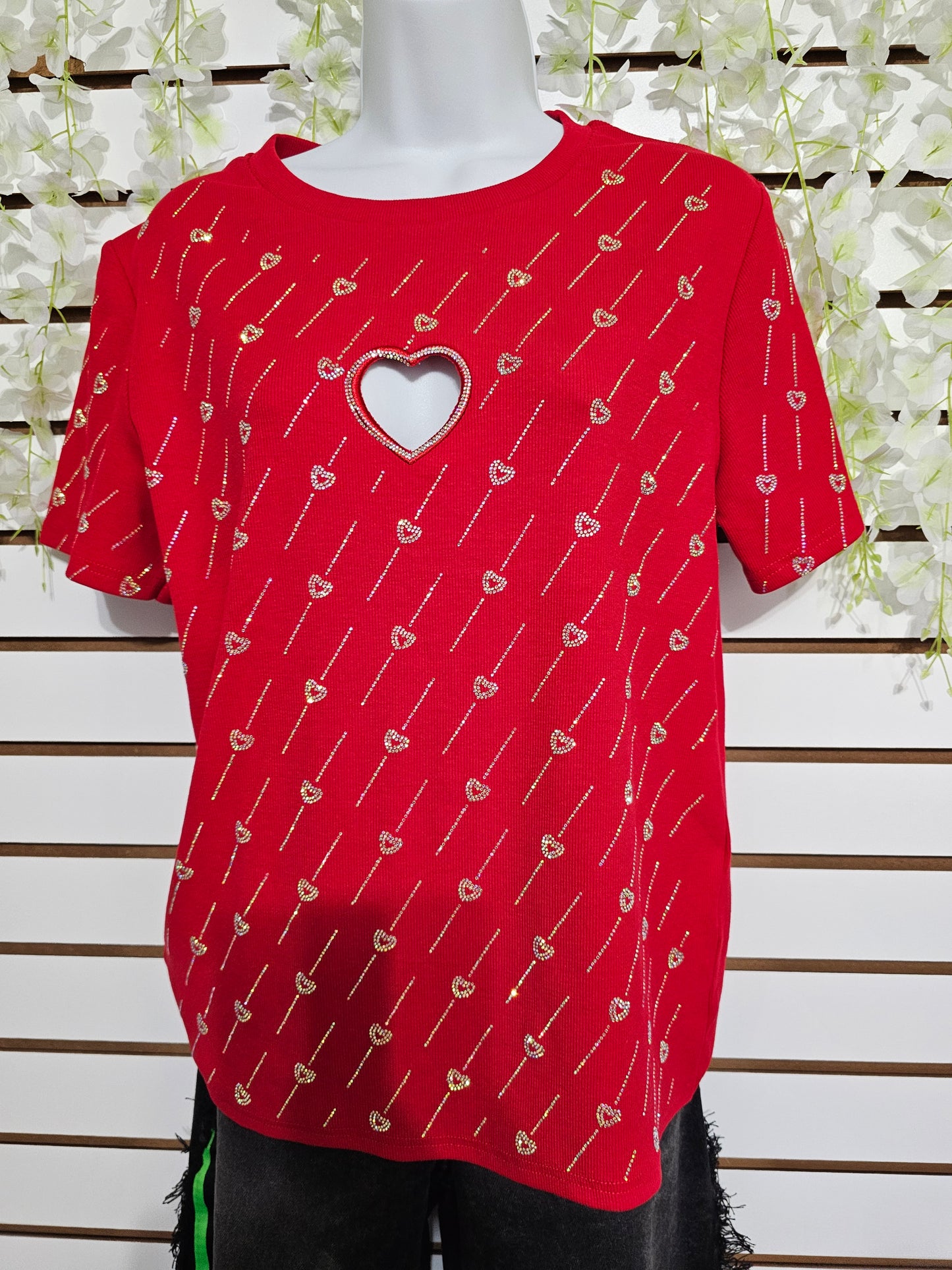 Red top Plus size rhinestone heart detail #A