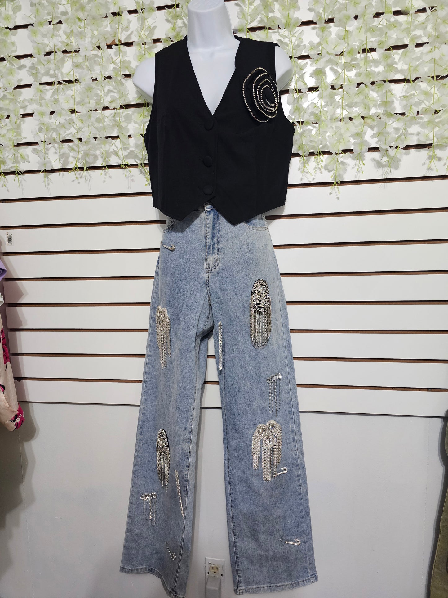 Flor black vest chaleco #D1