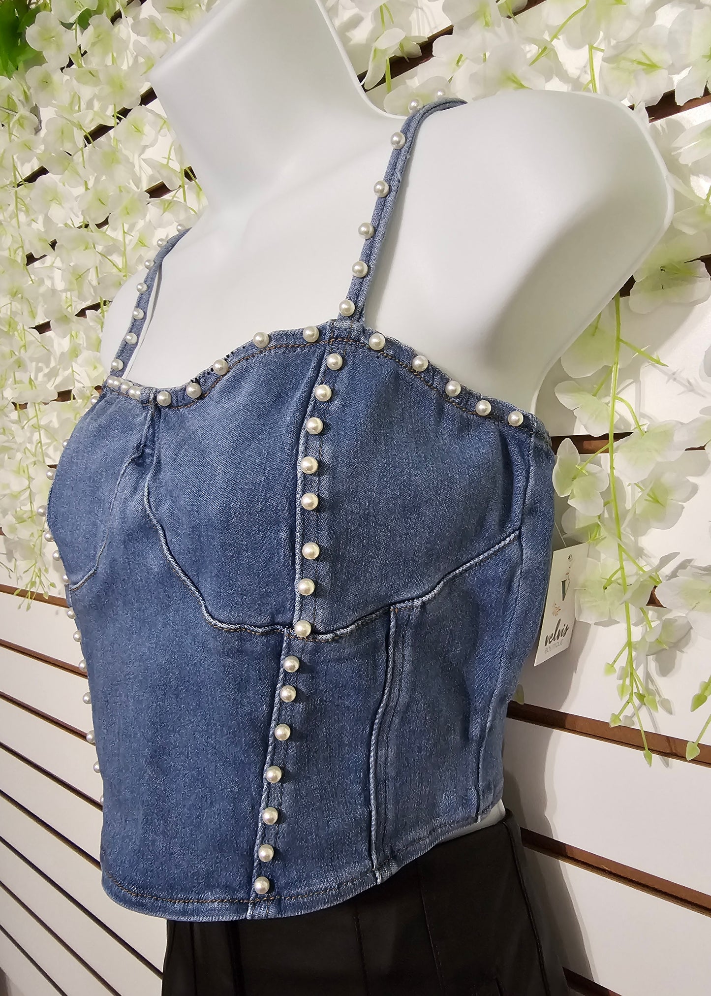 Perla CROP TOP Denim stretch #A