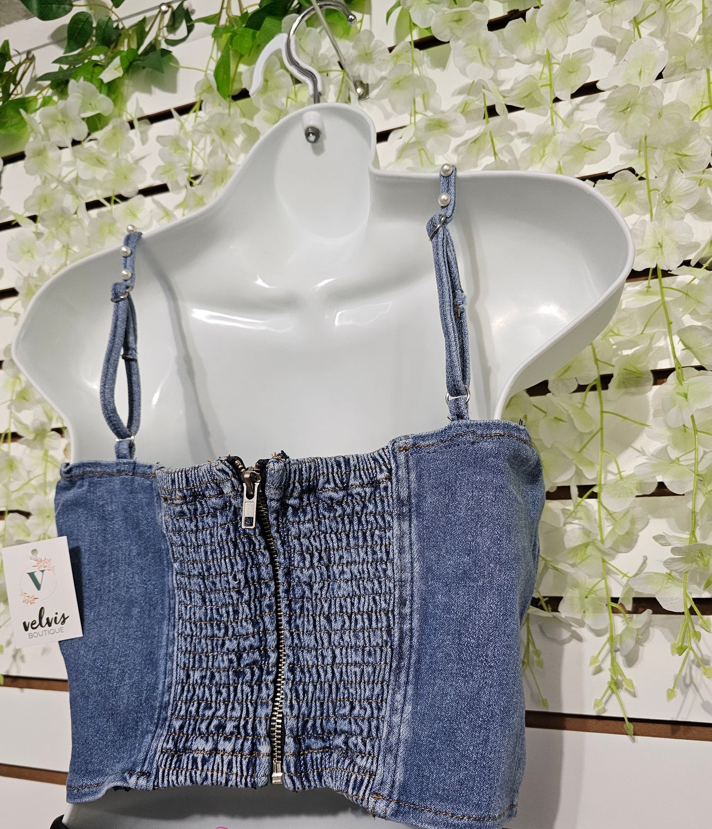 Perla CROP TOP Denim stretch #A