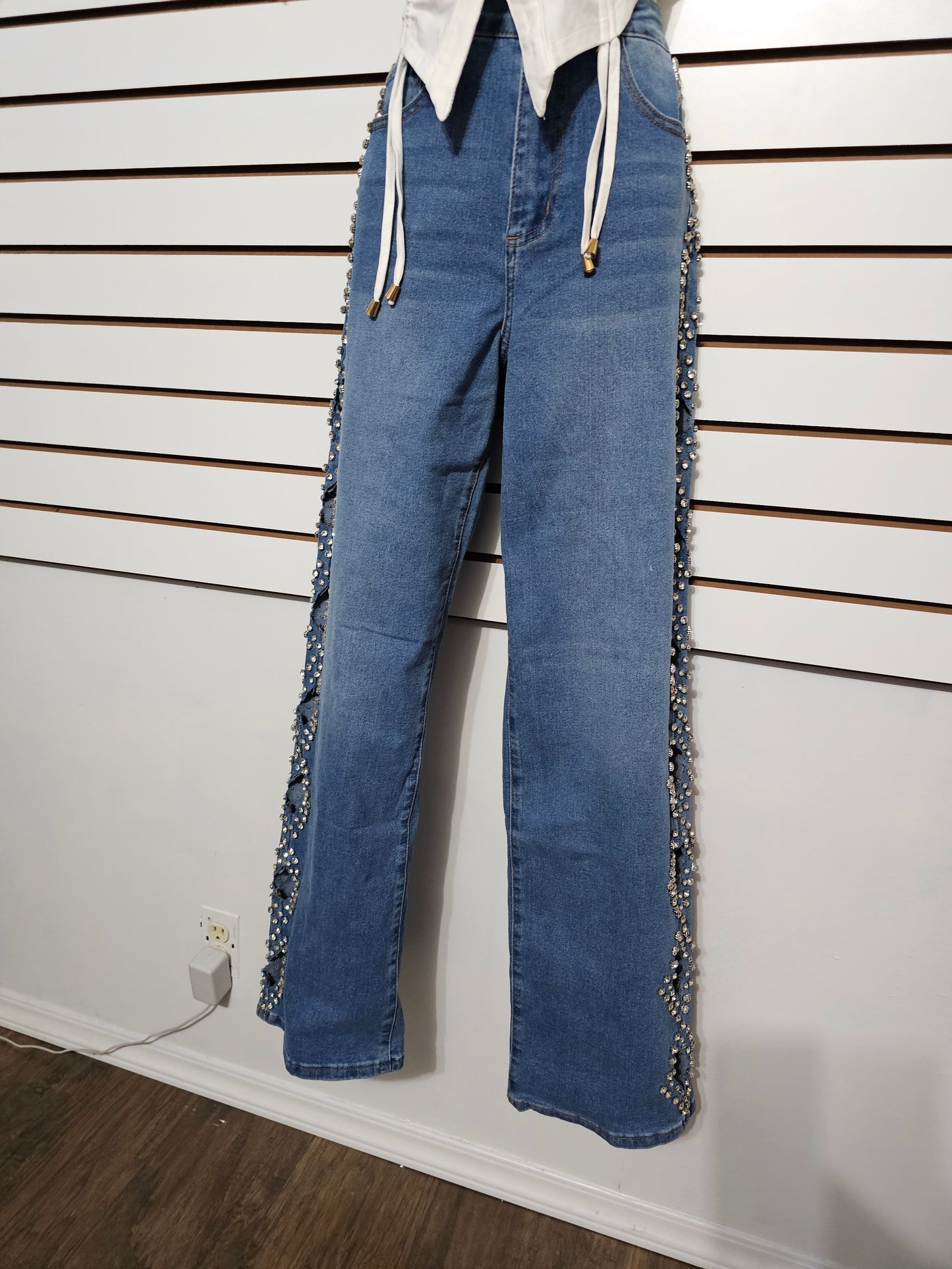 Sarai Denim Rhinestone Jeans open side #B