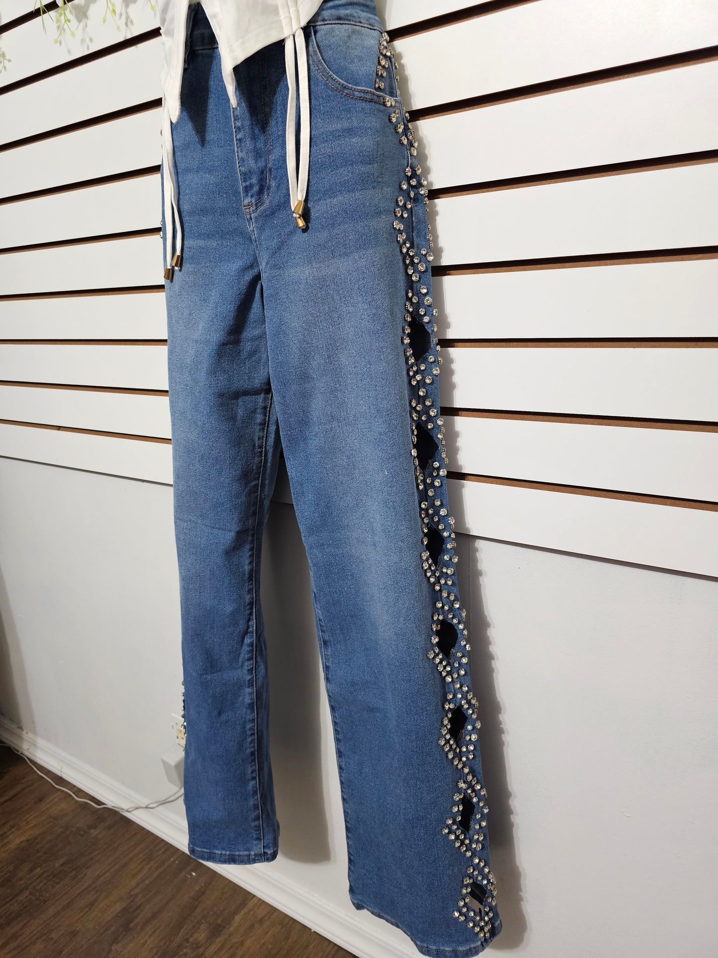 Sarai Denim Rhinestone Jeans open side #B
