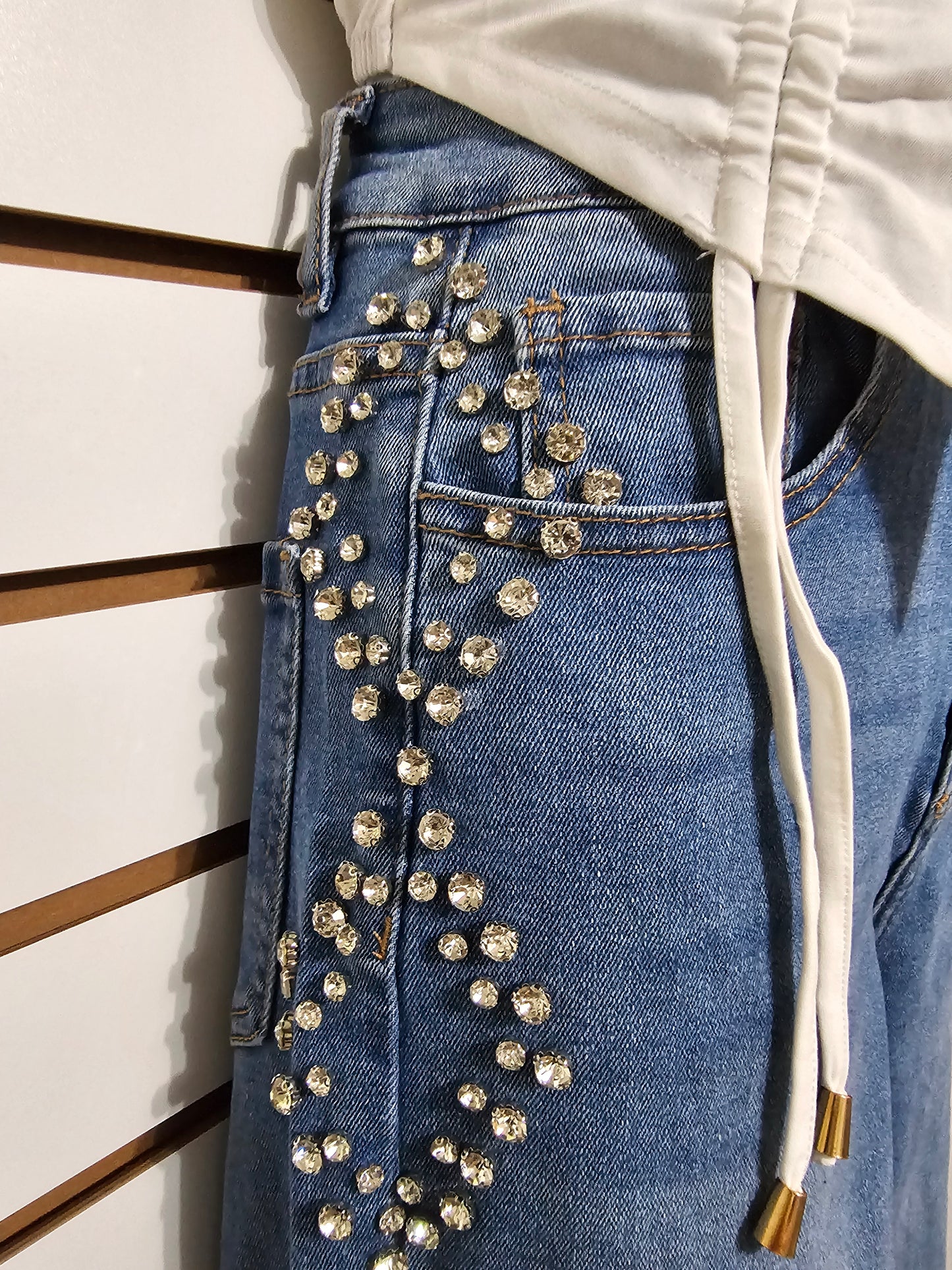 Sarai Denim Rhinestone Jeans open side #B