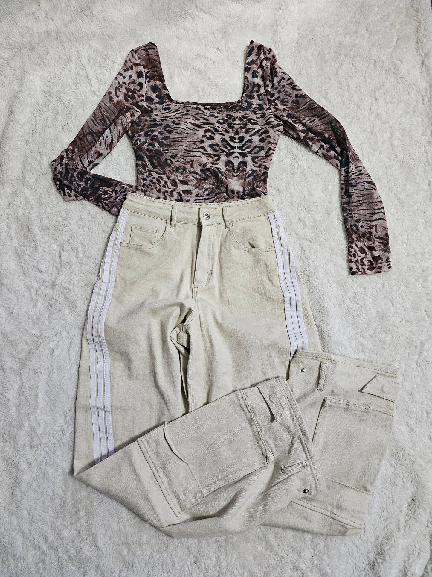 Danna Denim Cargo jeans Beige Stretching #20
