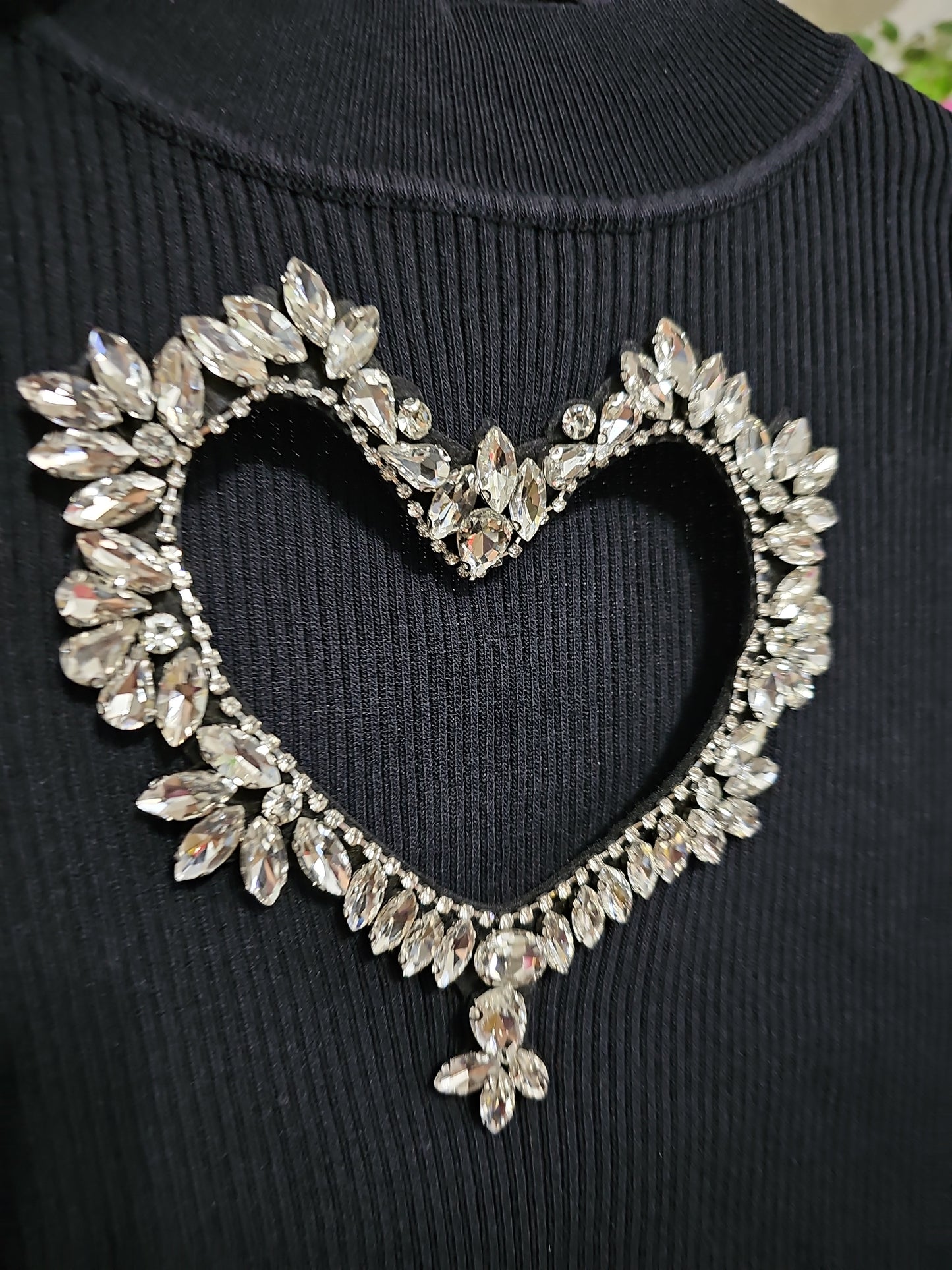 Shiny Heart Rhinestone Top Blouse stretch #A