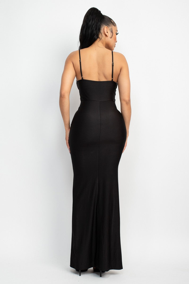 IRIS MAXI DRESS Side Slip tie Ruched Black #7