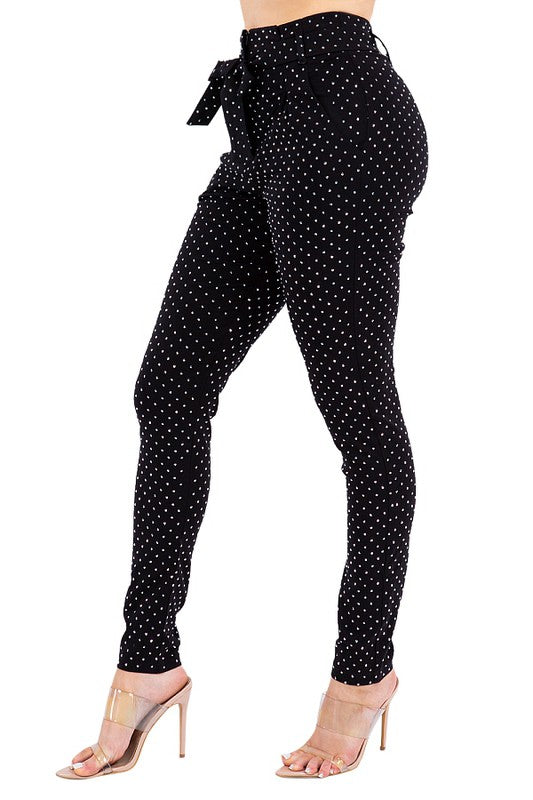 SASHA RHINESTONE BOW FRONT SKINNY PANTS #B