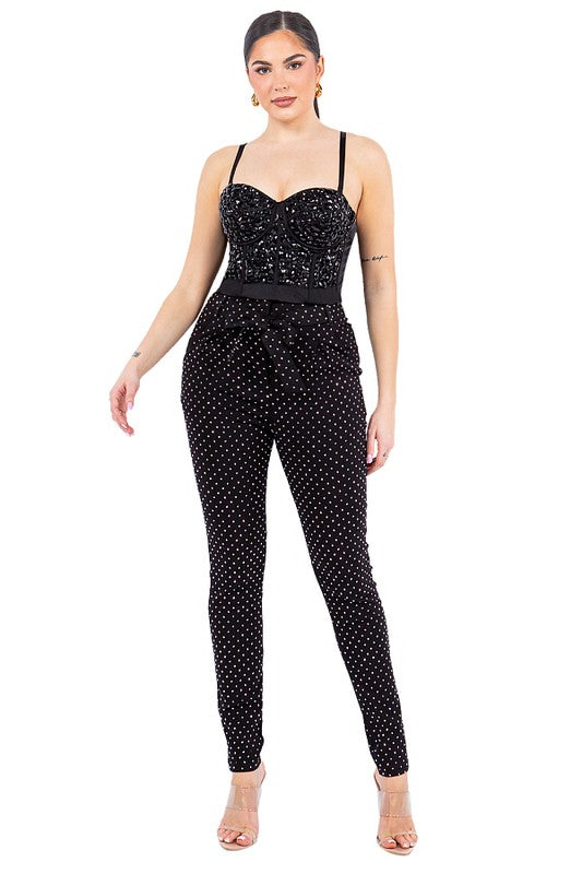 SASHA RHINESTONE BOW FRONT SKINNY PANTS #B