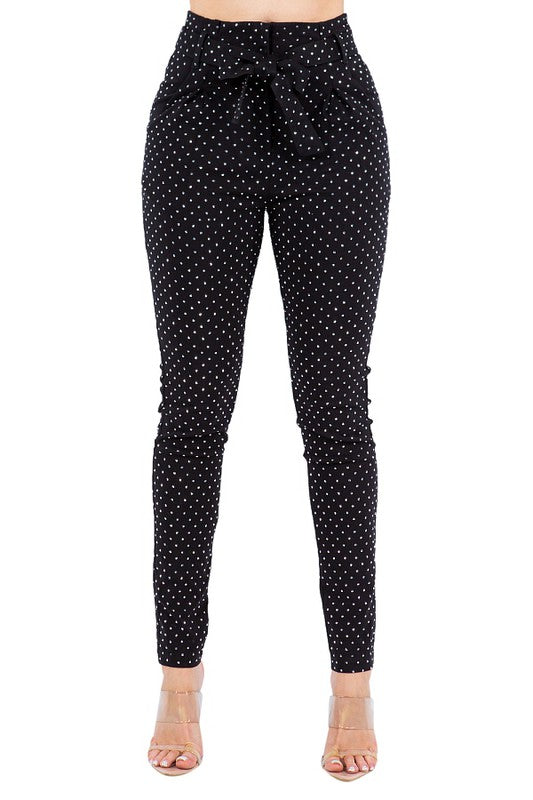 SASHA RHINESTONE BOW FRONT SKINNY PANTS #B