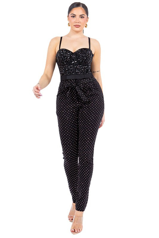 SASHA RHINESTONE BOW FRONT SKINNY PANTS #B