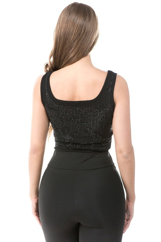 REYNA RHINESTONE & TANK CROP TOP Black #T