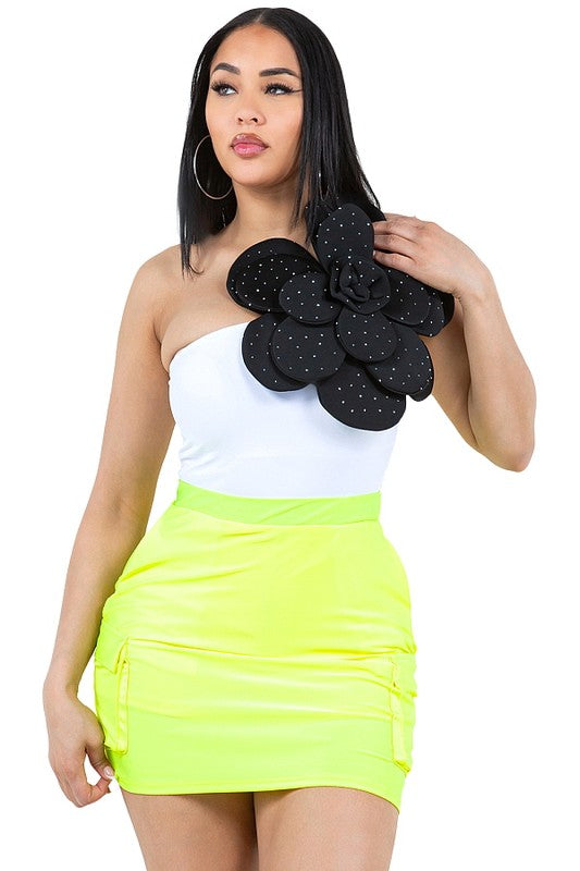 3D FLOR ASYMMETRICAL BODYSUIT ONE SHOULDER #A