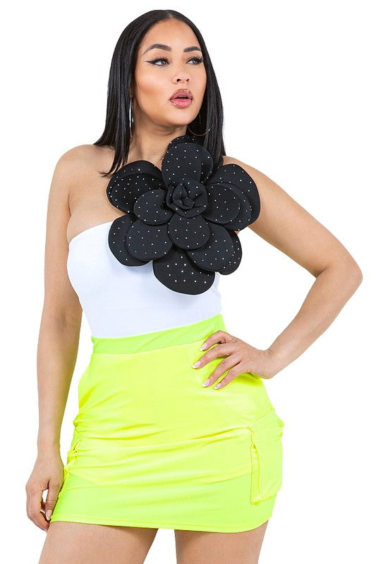 3D FLOR ASYMMETRICAL BODYSUIT ONE SHOULDER #A