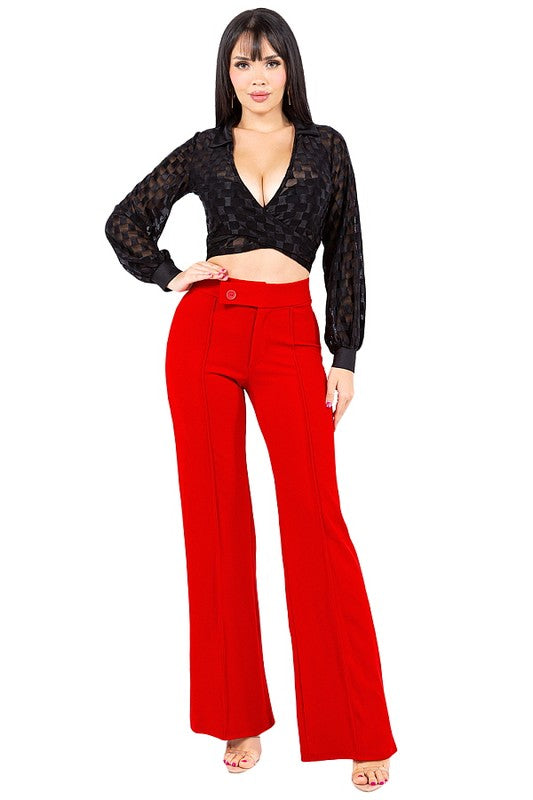 KASSY ASYMMETRIC RED WRAP WAIST PANTS #B