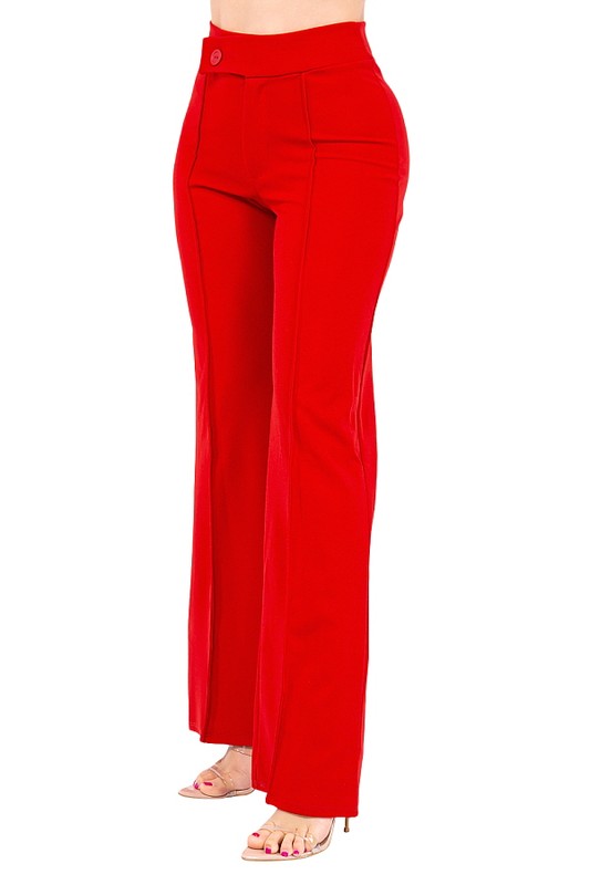KASSY ASYMMETRIC RED WRAP WAIST PANTS #B