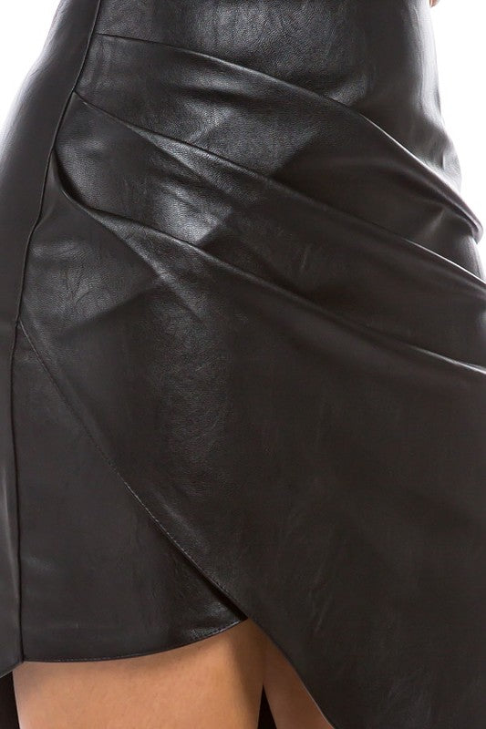 FAUX LEATHER ASYMMETRIC PENCIL SHORT SKIRTS #B