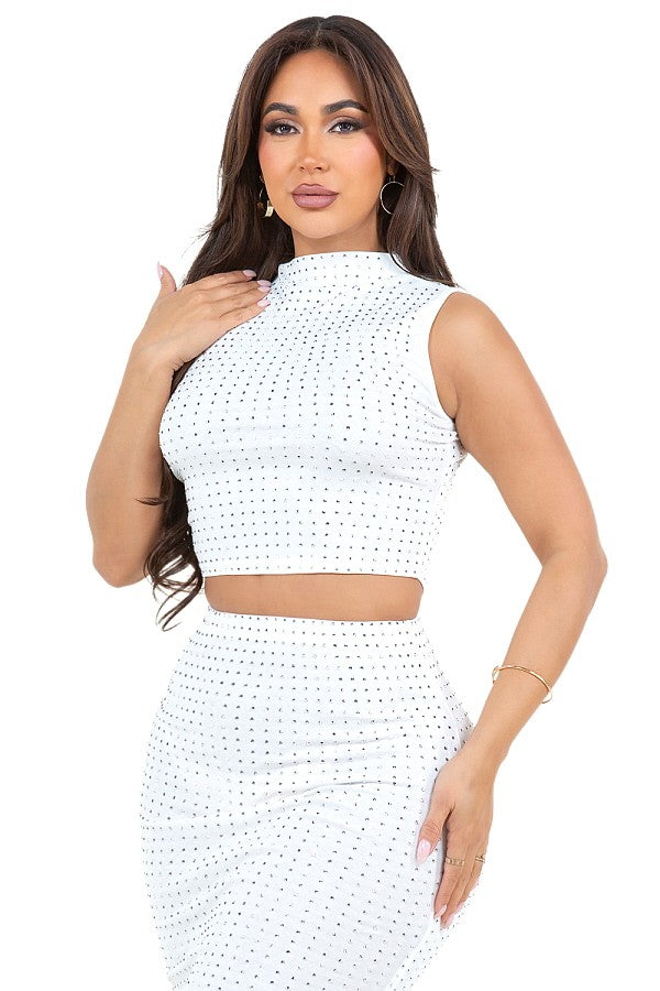 HIGH NECK CROP TOP WHITE./ Blusa Corta con Piedritas. #A