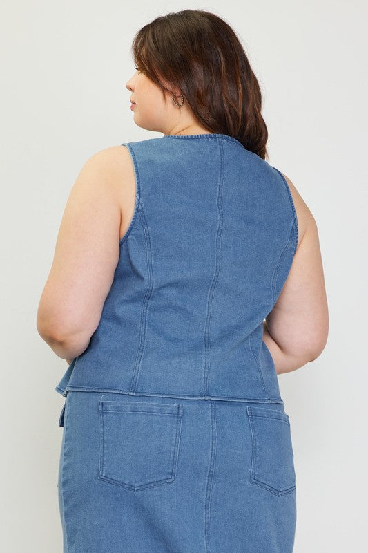 Skies Denim Vest Blouse Plus Size #T