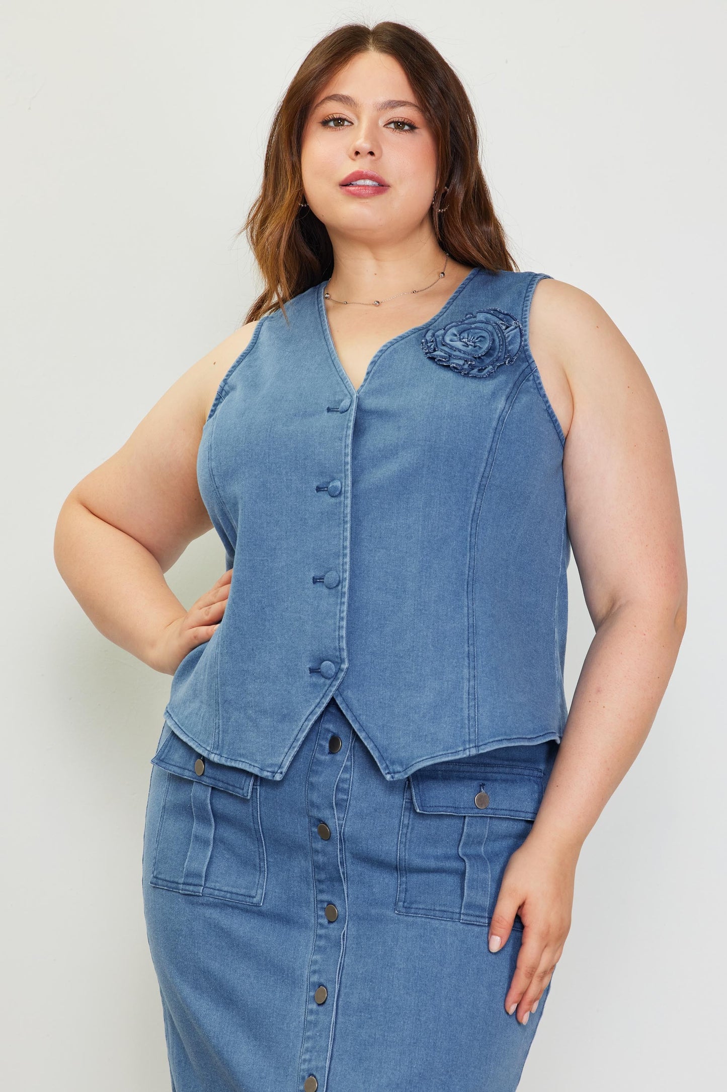 Skies Denim Vest Blouse Plus Size #T