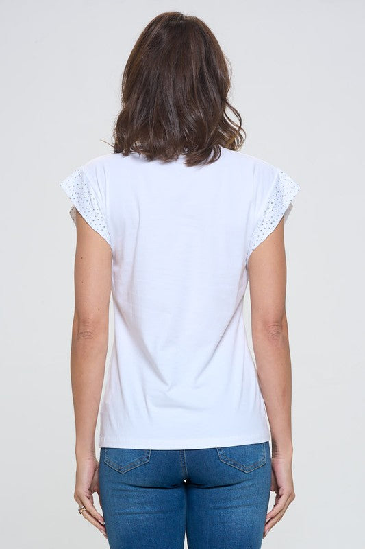 Cap Sleeve Rhinestone Graphic Top #16