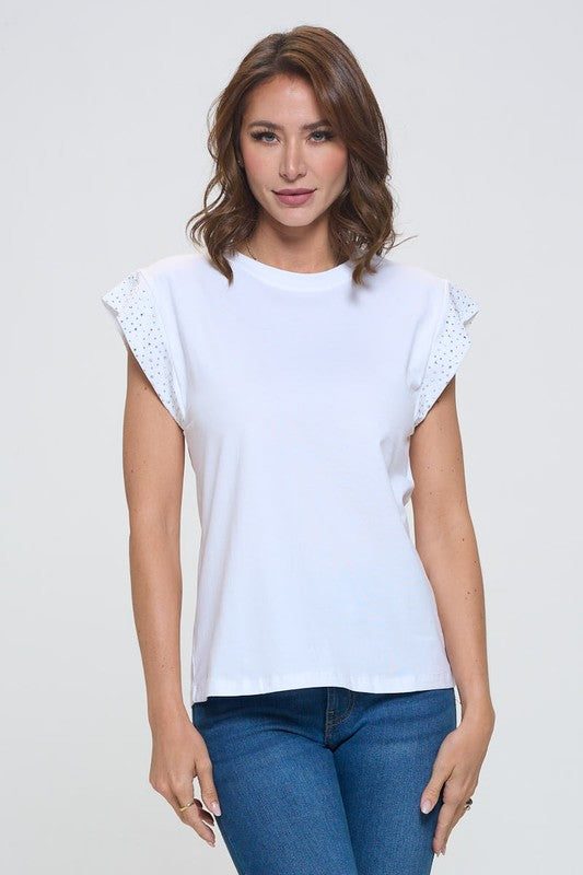 Cap Sleeve Rhinestone Graphic Top #16
