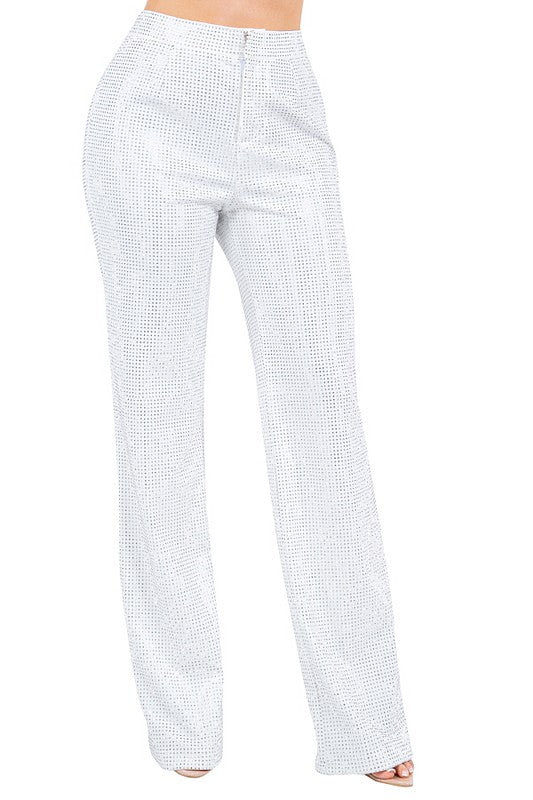 Carrys & RHINESTONE WIDE LEG PANTS White and Black #22