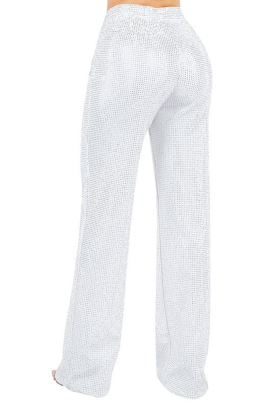 Carrys & RHINESTONE WIDE LEG PANTS White and Black #22