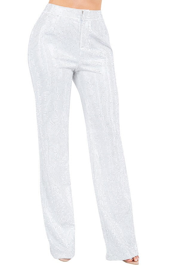 Carrys & RHINESTONE WIDE LEG PANTS White and Black #22