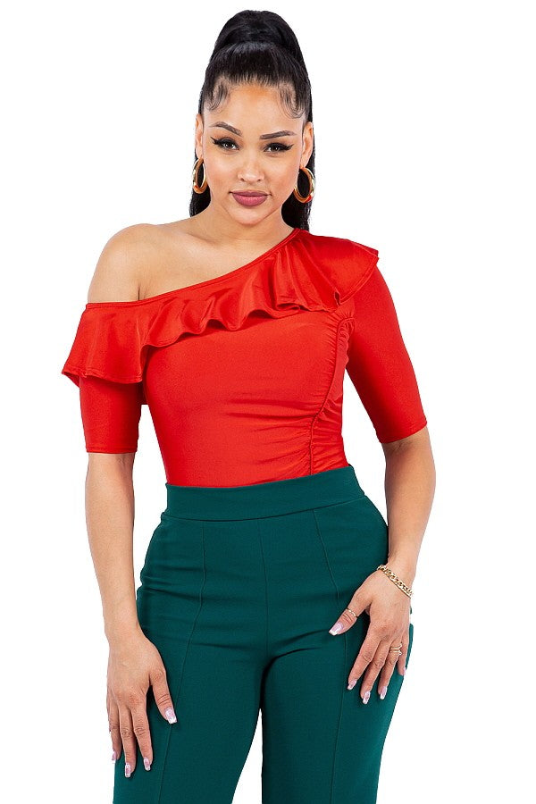 ROSALIA RUFFLE ONE SHOULDER TOP #A