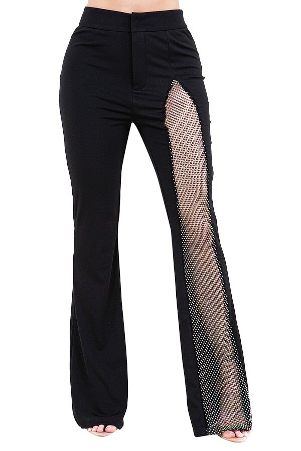 BRITANY PANTS RHINESTONE MESH BLACK #B