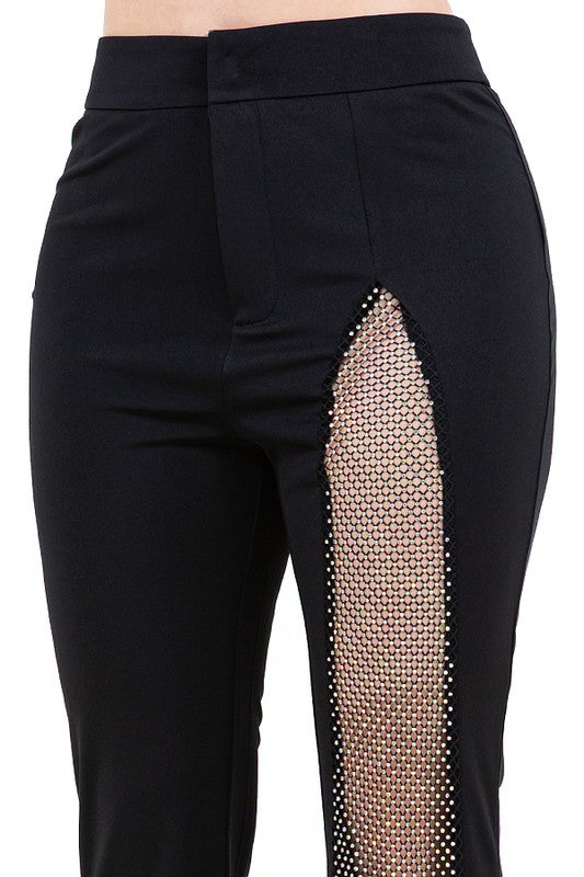 BRITANY PANTS RHINESTONE MESH BLACK #B