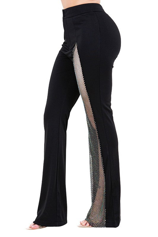BRITANY PANTS RHINESTONE MESH BLACK #B