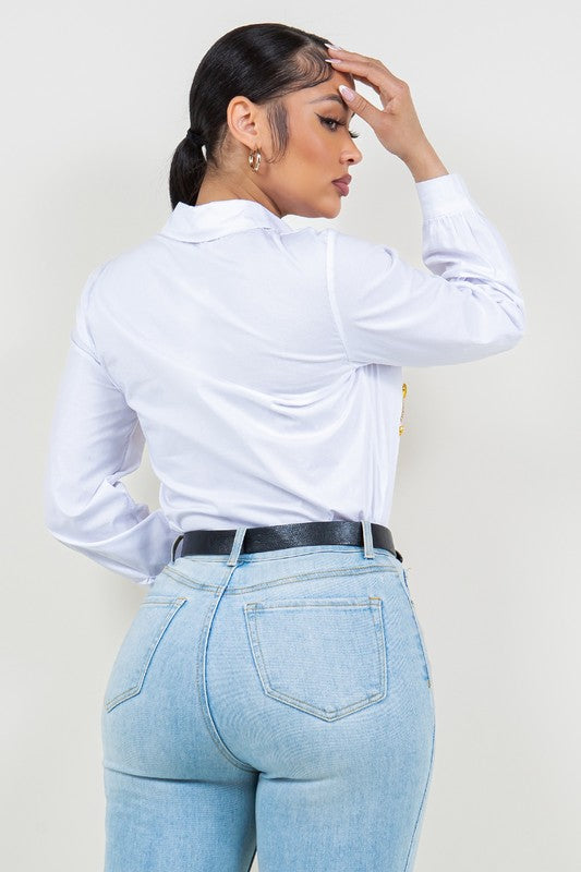 Embellished Poplin Colors detail Blouse #A